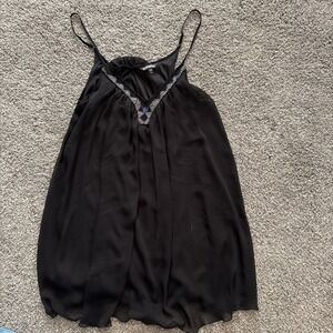 Express Black Beaded Sheer Lined Slip Mini Dress Women's L Spaghetti Strap Y2K